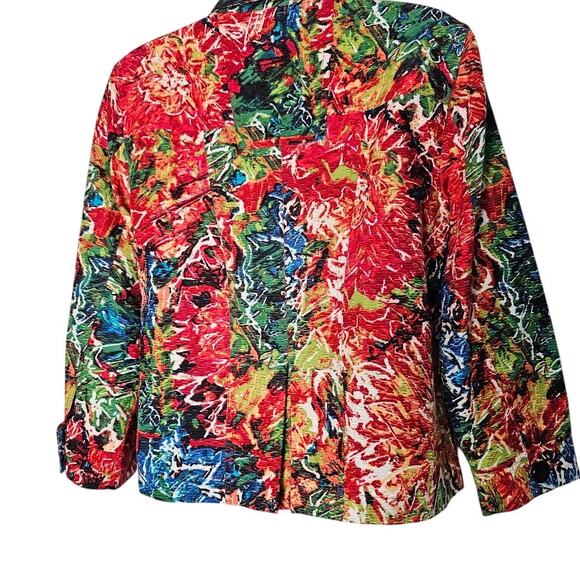 Chico’s Silk Cotton Crinkle Floral Jacket Top Size 0/S Dopamine Dressing Pockets - Picture 2 of 12